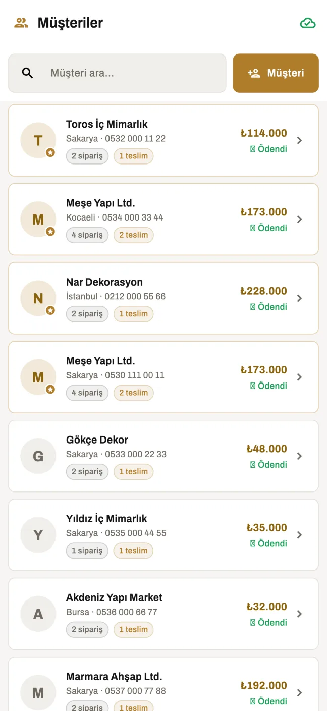 Cari ekranı: müşteri bazlı ekstre ve açık alacak listesi